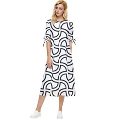 Pattern Monochrome Repeat Black And White Bow Sleeve Chiffon Midi Dress by Pakjumat