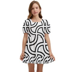 Pattern Monochrome Repeat Black And White Kids  Short Sleeve Dolly Dress by Pakjumat