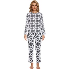 Pattern Monochrome Repeat Black And White Womens  Long Sleeve Lightweight Pajamas Set by Pakjumat