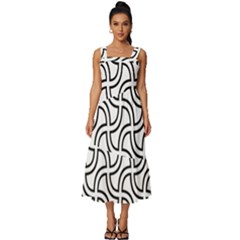 Pattern Monochrome Repeat Black And White Square Neckline Tiered Midi Dress by Pakjumat