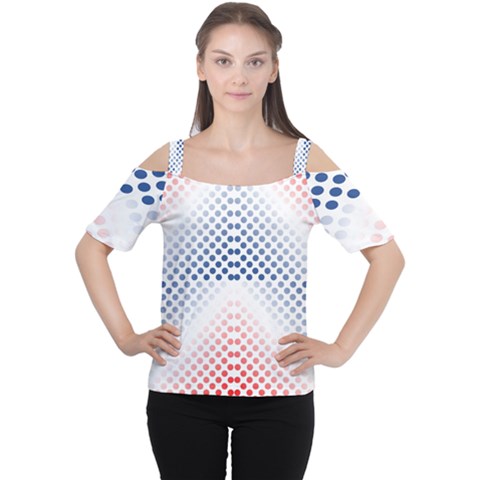 Dots Pointillism Abstract Chevron Cutout Shoulder T-shirt by Pakjumat