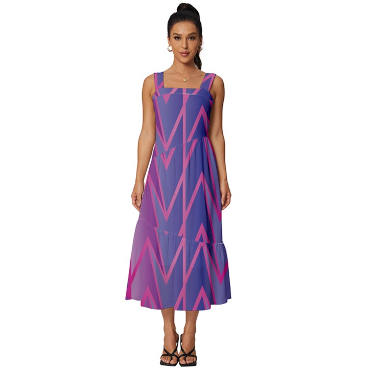 Geometric Background Abstract Square Neckline Tiered Midi Dress