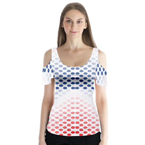 Dots Pointillism Abstract Chevron Butterfly Sleeve Cutout T-shirt  by Pakjumat