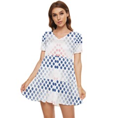 Dots Pointillism Abstract Chevron Tiered Short Sleeve Babydoll Dress by Pakjumat