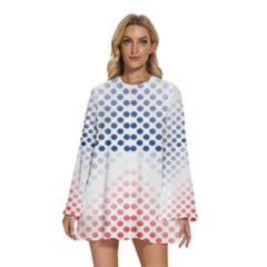 Dots Pointillism Abstract Chevron Round Neck Long Sleeve Bohemian Style Chiffon Mini Dress by Pakjumat