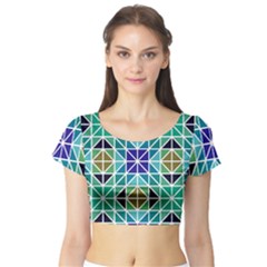 Mosaic Triangle Symmetry Short Sleeve Crop Top by Apen