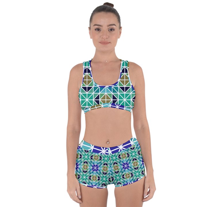 Mosaic Triangle Symmetry Racerback Boyleg Bikini Set