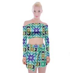 Mosaic Triangle Symmetry Off Shoulder Top With Mini Skirt Set by Apen