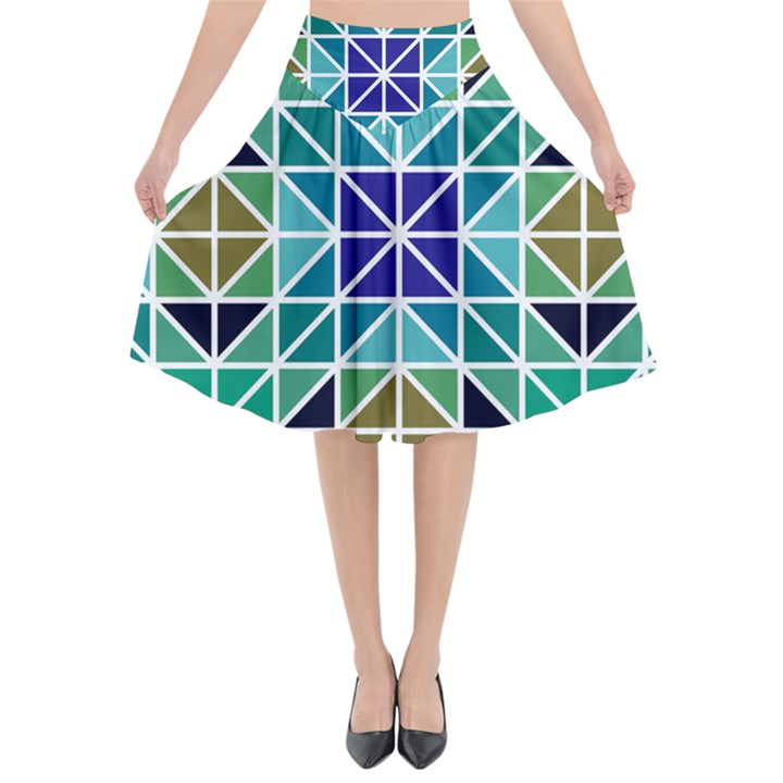 Mosaic Triangle Symmetry Flared Midi Skirt