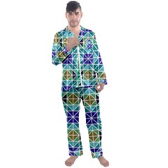 Mosaic Triangle Symmetry Men s Long Sleeve Satin Pajamas Set by Apen