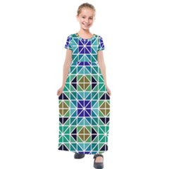 Mosaic Triangle Symmetry Kids  Short Sleeve Maxi Dress by Apen