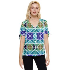 Mosaic Triangle Symmetry Bow Sleeve Button Up Top by Apen