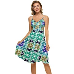 Mosaic Triangle Symmetry Sleeveless Tie Front Chiffon Dress by Apen