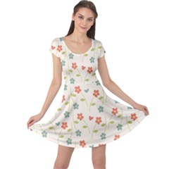 Floral Pattern Wallpaper Retro Cap Sleeve Dress by Apen