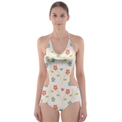 Floral Pattern Wallpaper Retro Cut-out One Piece Swimsuit by Apen