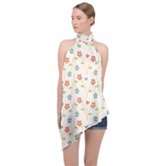 Floral Pattern Wallpaper Retro Halter Asymmetric Satin Top by Apen