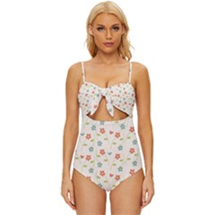 Floral Pattern Wallpaper Retro Knot Front One-piece Swimsuit by Apen