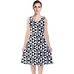 Geometric Tile Background V-neck Midi Sleeveless Dress  by Apen