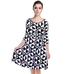 Geometric Tile Background Quarter Sleeve Waist Band Dress by Apen