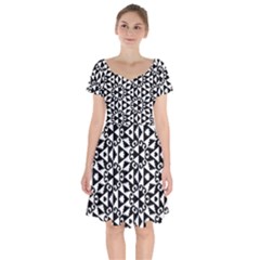 Geometric Tile Background Short Sleeve Bardot Dress by Apen