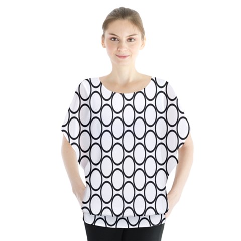 Black Pattern Halftone Wallpaper Batwing Chiffon Blouse by Apen