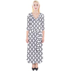 Black Pattern Halftone Wallpaper Quarter Sleeve Wrap Maxi Dress by Apen