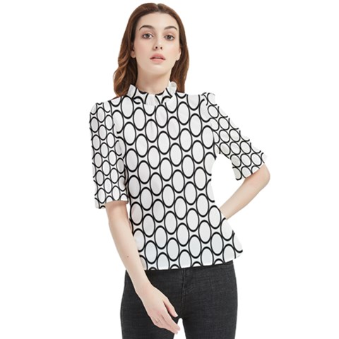 Black Pattern Halftone Wallpaper Frill Neck Blouse by Apen