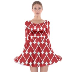 Hearts Pattern Seamless Red Love Long Sleeve Skater Dress by Apen