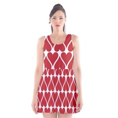 Hearts Pattern Seamless Red Love Scoop Neck Skater Dress by Apen