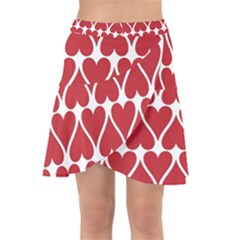 Hearts Pattern Seamless Red Love Wrap Front Skirt by Apen