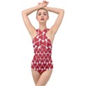 Hearts Pattern Seamless Red Love Cross Front Low Back Swimsuit View1