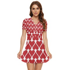 Hearts Pattern Seamless Red Love V-neck High Waist Chiffon Mini Dress by Apen