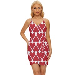 Hearts Pattern Seamless Red Love Wrap Tie Front Dress by Apen