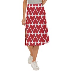 Hearts Pattern Seamless Red Love Midi Panel Skirt by Apen