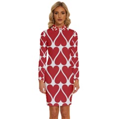 Hearts Pattern Seamless Red Love Long Sleeve Shirt Collar Bodycon Dress by Apen