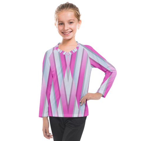 Geometric 3d Design Pattern Pink Kids  Long Mesh T-shirt by Apen