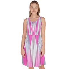 Geometric 3d Design Pattern Pink Knee Length Skater Dress With Pockets by Apen