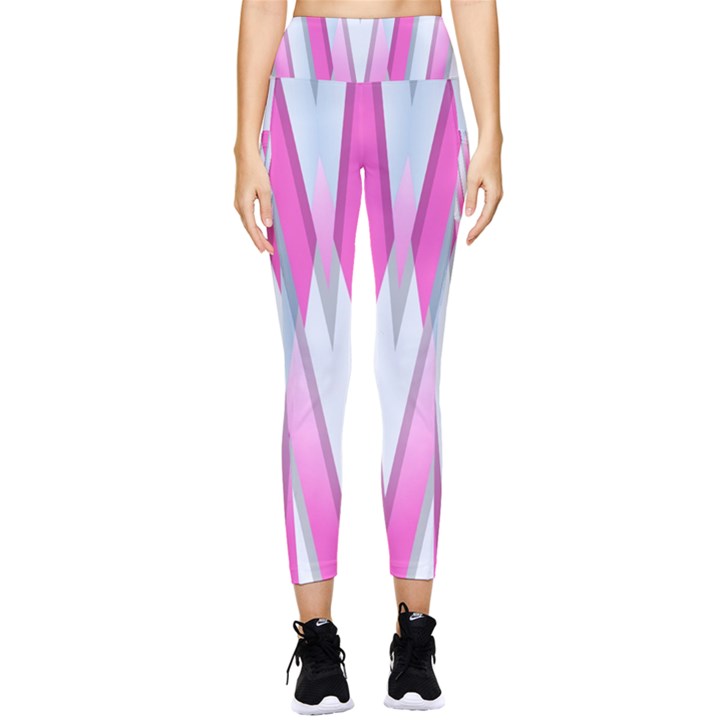 Geometric 3d Design Pattern Pink Pocket Leggings 