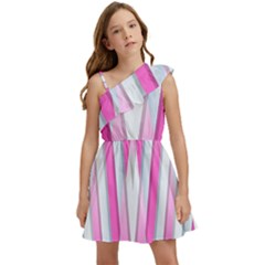 Geometric 3d Design Pattern Pink Kids  One Shoulder Party Dress