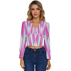 Geometric 3d Design Pattern Pink Long Sleeve V-neck Top