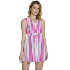 Geometric 3d Design Pattern Pink Sleeveless High Waist Mini Dress