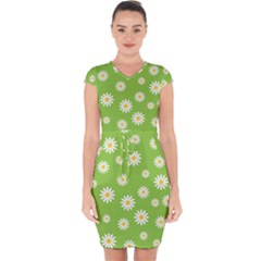 Daisy Flowers Floral Wallpaper Capsleeve Drawstring Dress  by Apen