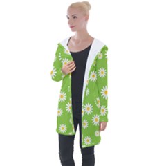 Daisy Flowers Floral Wallpaper Longline Hooded Cardigan by Apen