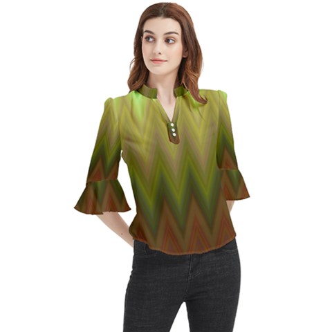 Zig Zag Chevron Classic Pattern Loose Horn Sleeve Chiffon Blouse by Apen