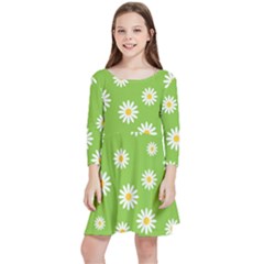 Daisy Flowers Floral Wallpaper Kids  Quarter Sleeve Skater Dress by Apen