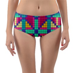 Checkerboard Squares Abstract Texture Patterns Reversible Mid-waist Bikini Bottoms by Apen