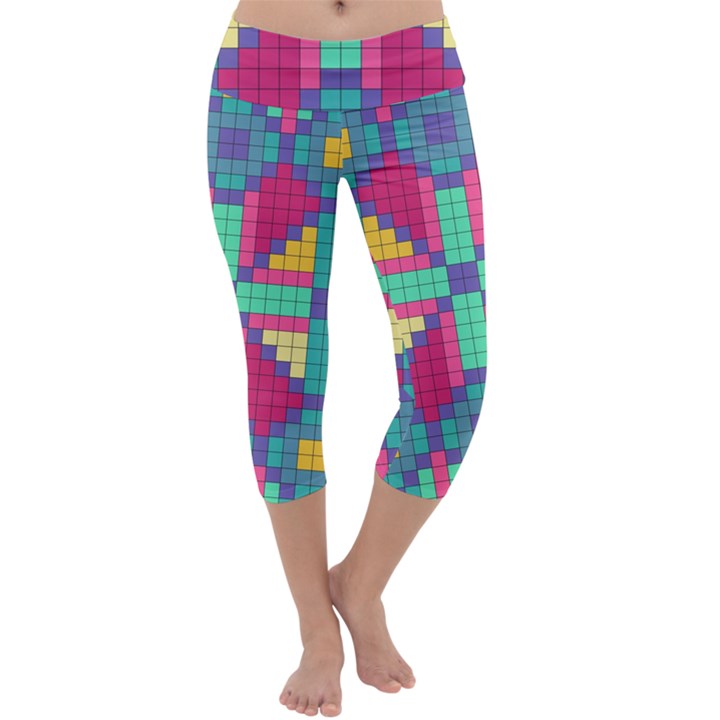 Checkerboard Squares Abstract Texture Patterns Capri Yoga Leggings