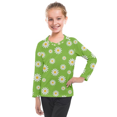 Daisy Flowers Floral Wallpaper Kids  Long Mesh T-shirt by Apen