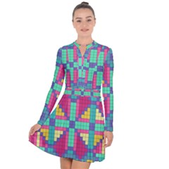 Checkerboard Squares Abstract Texture Patterns Long Sleeve Panel Dress by Apen