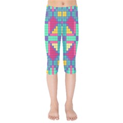 Checkerboard Squares Abstract Texture Patterns Kids  Capri Leggings  by Apen